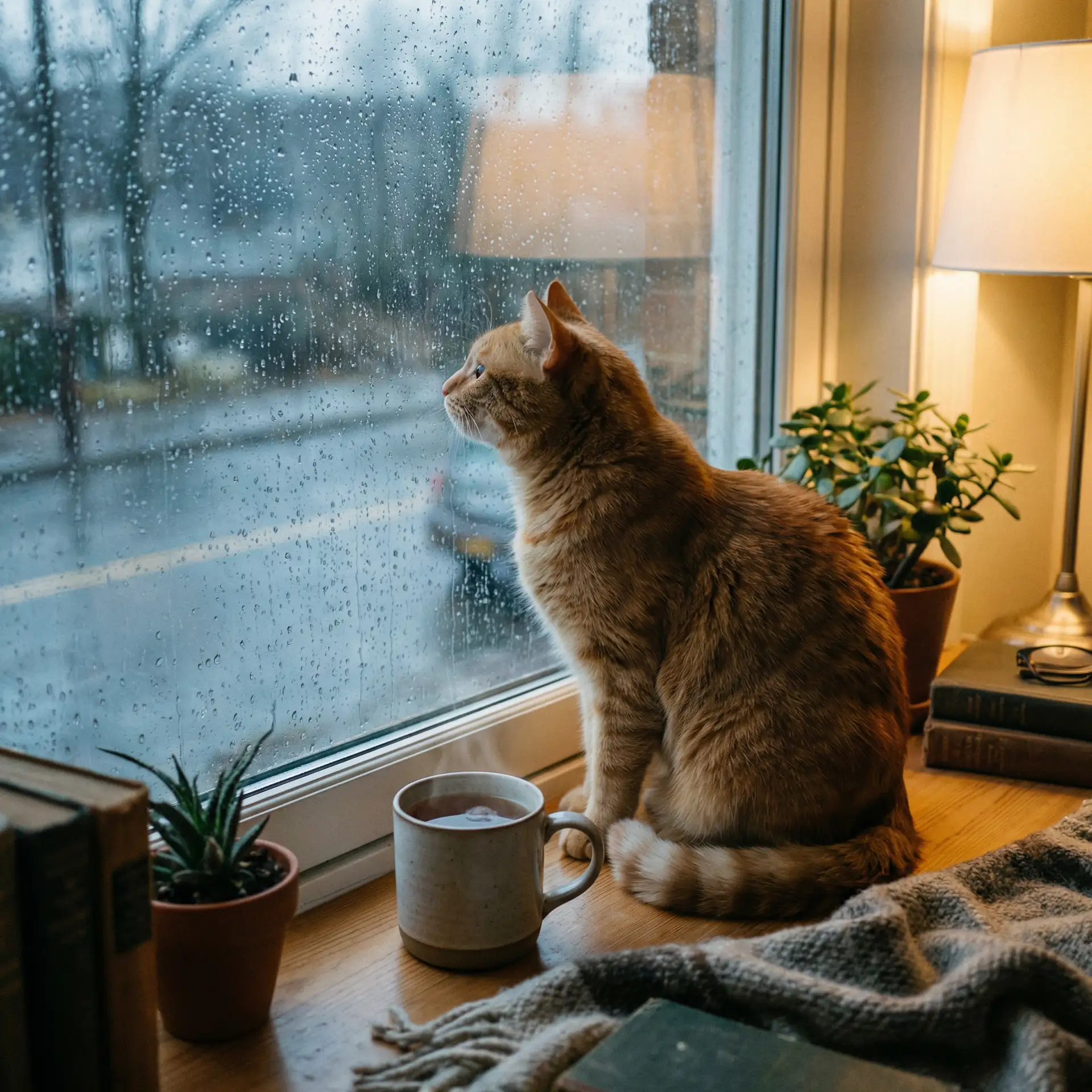 猫咪望着窗外的雨 - 天下第一社区看日本